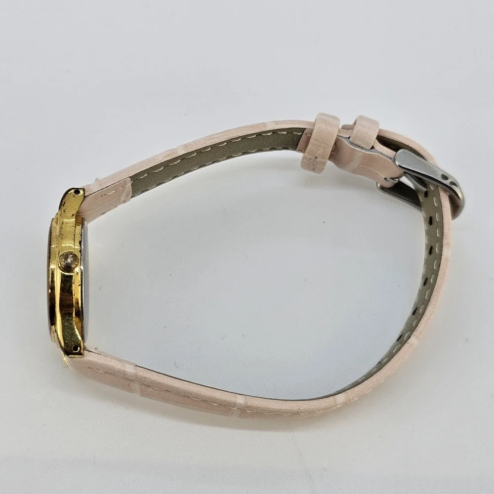VTG Seiko Women Watch 22MM Cream Dial NEW Pink Leather Bands Battery Up to‎ 6.5